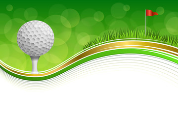 Wall Mural - Background abstract golf sport green grass red flag white ball frame gold