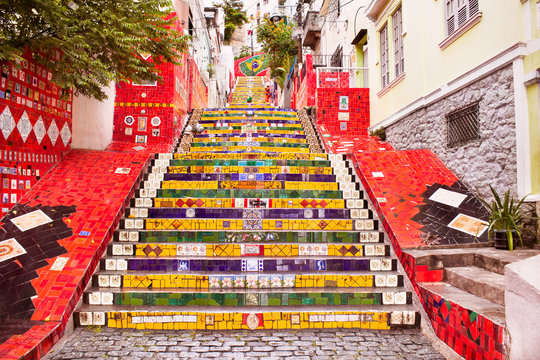 tiled steps in lapa, rio de janeiro, brazil