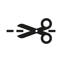 The Scissors Icon. Cut Here Symbol. Flat