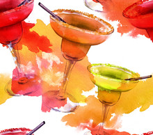 Seamless Pattern Of Bright Margarita Cocktails With Splashes