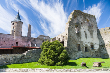 Ruins of Haapsalu Episcopal Castle and cannons in front, Estonia