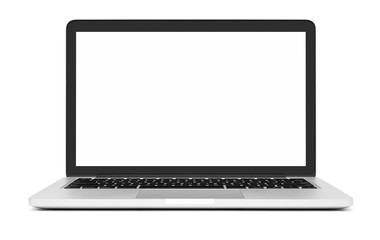 Laptop with blank screen on white