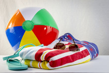 Beach Towels With Balloon, Sunglass And Flip Flop 