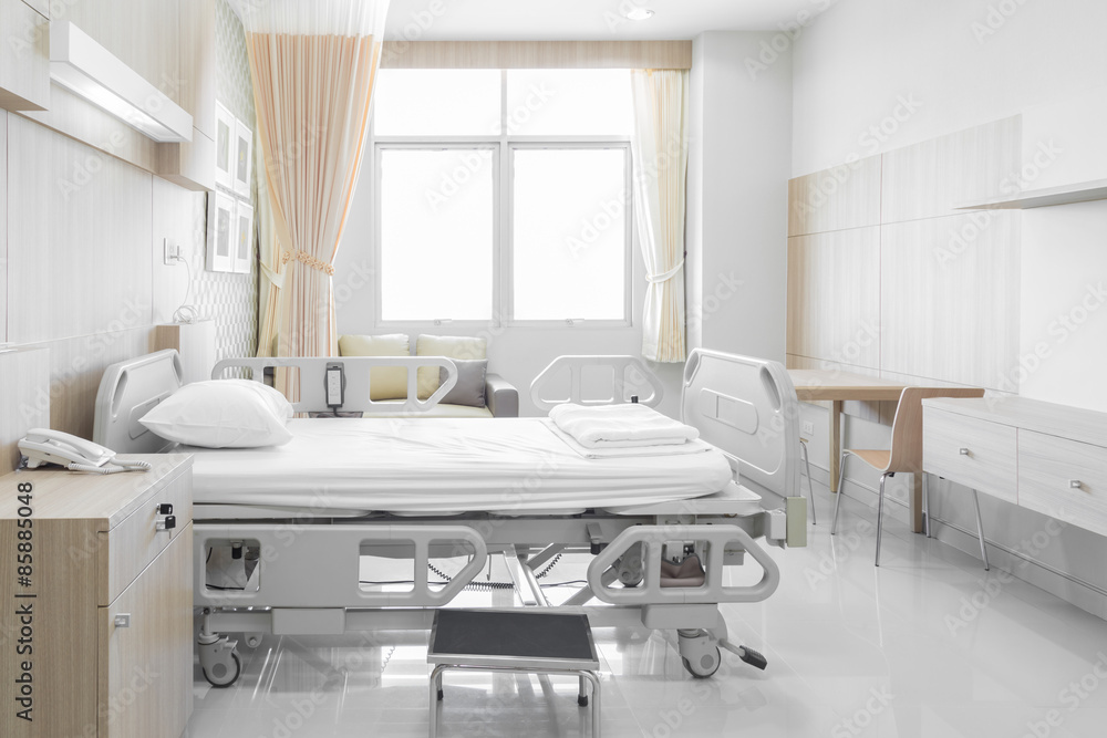 Hospital room with beds and comfortable medical equipped - obrazy, fototapety, plakaty 