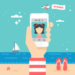 © girafchik - Flat stylish design for selfie photo with smart phone concept. S