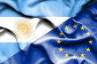 Waving flag of European Union and Argentina