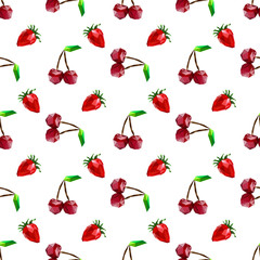 Seamless pattern strawberry and cherry. Polygon fruit. Vector