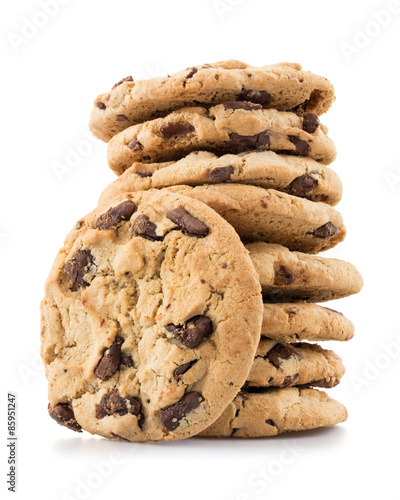 Cuadros en Lienzo Chocolate chip cookies isolated on white background.