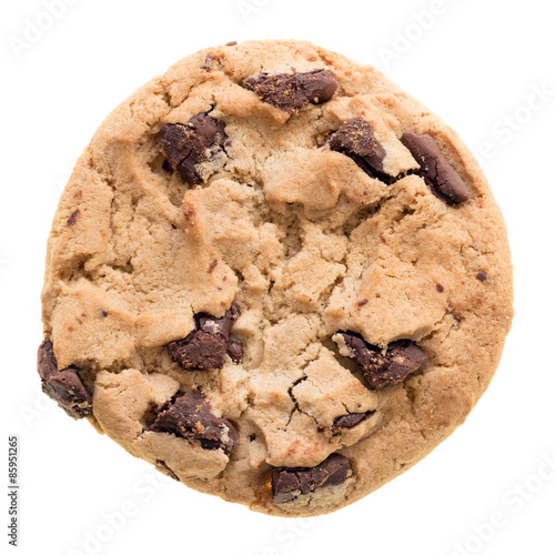 Fotografie, Obraz Chocolate chip cookie isolated on white background.