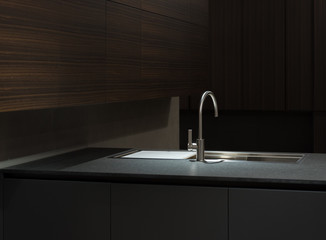 Dark Wood Kitchen Sink