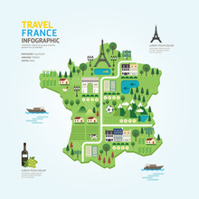 Infographic Travel And Landmark France Map Shape Template Design