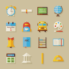 Sticker - Vector Flat Back to School Objects Set with Shadow