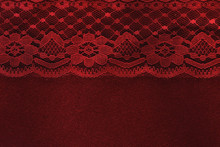 Red Lace On Red Velvet Paper Background