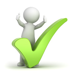 Fototapete - 3d man showing thumbs up with green check mark over white background
