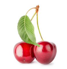 Wall Mural - Ripe cherries on branch with leaves