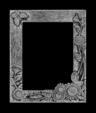 Antique Gray Frame Isolated On Black Background, Clipping Path,