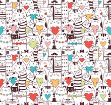 Сats With Hearts Seamless Pattern