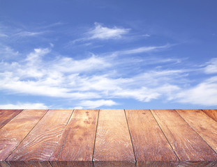 Wall Mural - Wood table top on & sky background