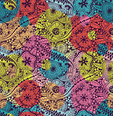Fototapete - Abstract seamless floral pattern with geckos