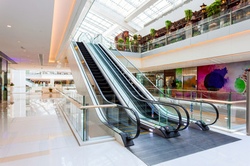 Escalator in modern shopping mall