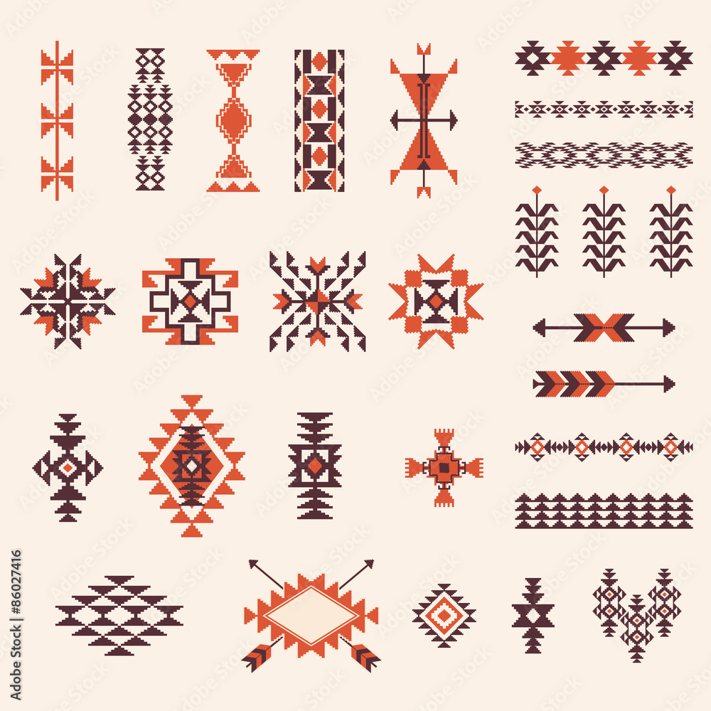 Native american navajo aztec pattern vector set - obrazy, fototapety, plakaty 