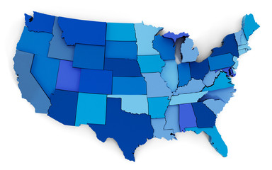 Map of USA in blue color tones