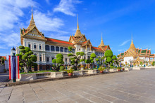 Grand Palace, Wat Pra Kaew With Blue Sky, Bangkok, Thailand