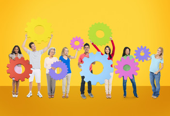 Poster - DIversity People Holding Cog Collaboration Cheerful Concept