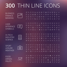 Thin Line Icons For Business, Technology And Leisure