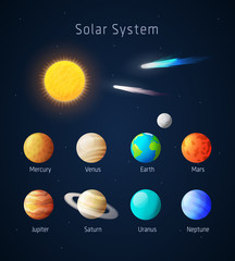 Wall Mural - realistic solar system objects, vector