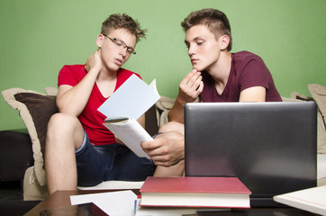 Two friends focused while studying