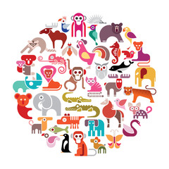 Canvas Print - Animal Round Vector Illustration