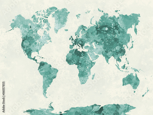 Fotomural Mapa del mundo en verde de la acuarela