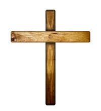 A Wooden Cross Isolated On A White Background.