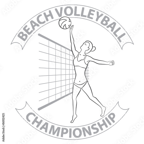 Woman beach volleyball player in sketch freehand drawing style. Beach