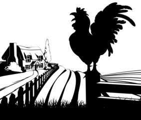 Wall Mural - Cockerel crowing farm illustration