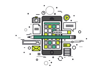 Fototapete - Mobile apps develop line style illustration