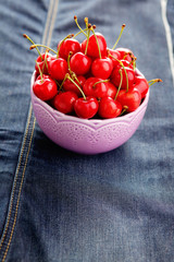 Wall Mural - bowl of fresh red cherries