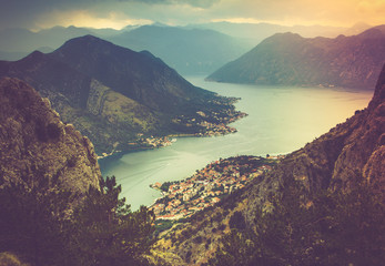 Wall Mural - Panoramic view of Kotor bay. Lovcen Mountains.