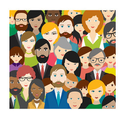 Wall Mural - Flat multicultural people heads patter. Vector.