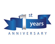 1 Years Anniversary Logo Blue Ribbon