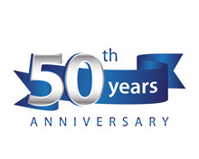 50 Years Anniversary Logo Blue Ribbon