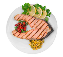 Poster - Fried salmon fillet on plate