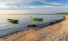 Coastal Landscape With Anchored Fishing Boats, Baltic Sea, Latvia