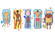 Summer beach people on sun lounger icons