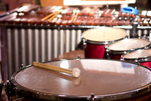 	Percussion Instruments In A Chamber Hall. Drums. Marimba. Bass
