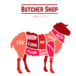 Lamb or mutton cuts diagram. Butcher shop 