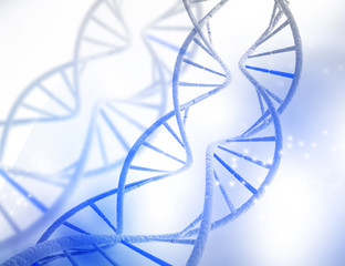 Wall Mural - DNA molecule on light blue background.