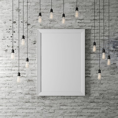 Wall Mural - 3d blank poster and light bulbs