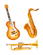 guitar, saxophone and trumpet, watercolor vector